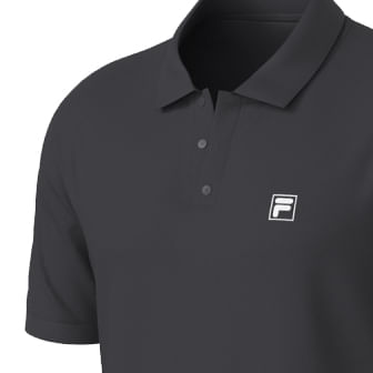 Camiseta polo masculina FILA preta destacando logo e gola